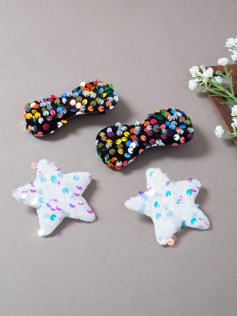 

Golden Peacock Girls White & Black Set of 4 Embellished Alligator Hair Clip