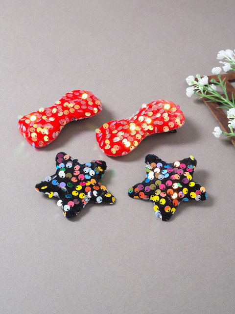 

Golden Peacock Girls Black & Red Set of 4 Embellished Alligator Hair Clip