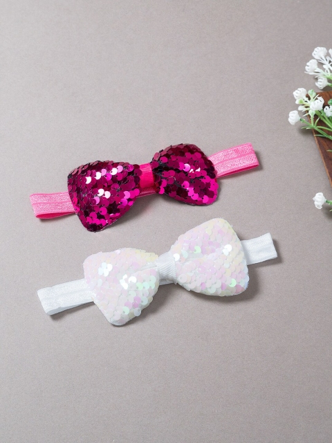 

Golden Peacock Girls White & Pink Set of 2 Embellished Hairband