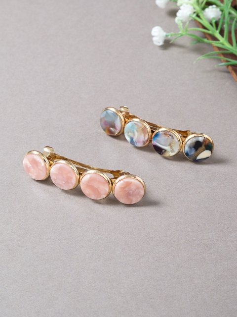 

Golden Peacock Set Of 2 Women Gold-Toned & Pink French Barrette