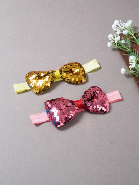 

Golden Peacock Girls Pink & Yellow Set of 2 Embellished Hairband