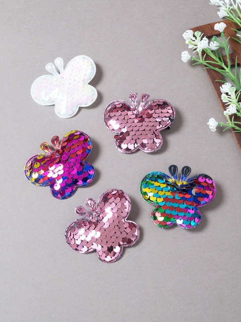 

Golden Peacock Girls White & Pink Set of 5 Embellished Alligator Hair Clip