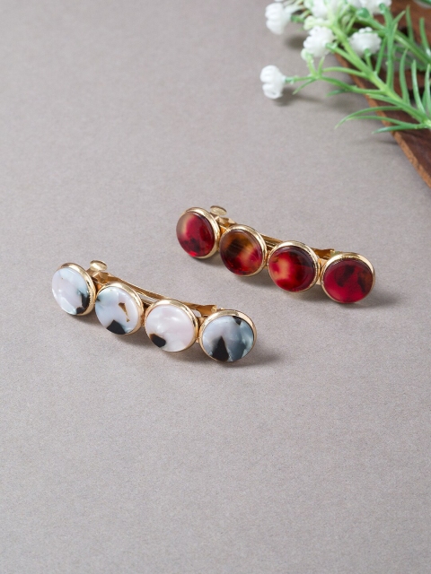 

Golden Peacock Women Set Of 5 Gold-Toned & Red French Barrette