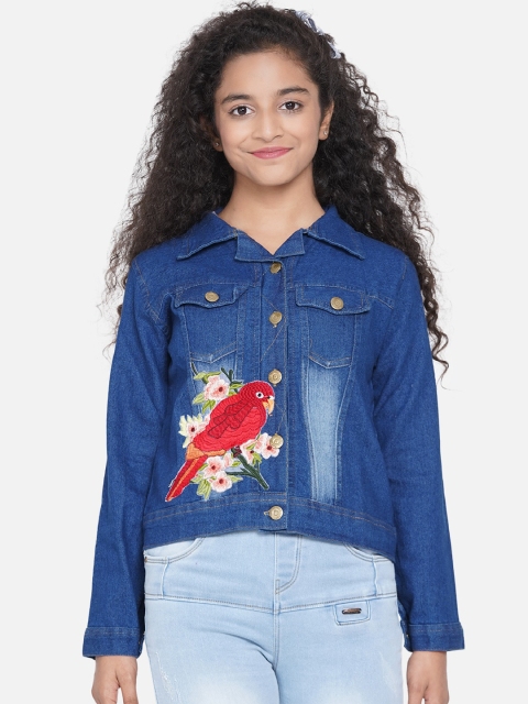 

Bitiya by Bhama Girls Blue Floral Crop Denim Jacket