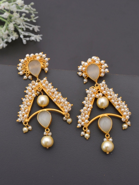 

Silvermerc Designs Gold-Toned Triangular Pearls Studded Drop Earrings