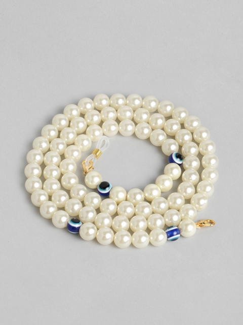 

Elaa Women Off-White Pearls-Evil Eye Mask Chain