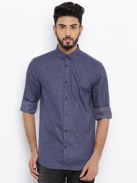 

Jack & Jones Men Navy Blue Self-Design Casual Shirt