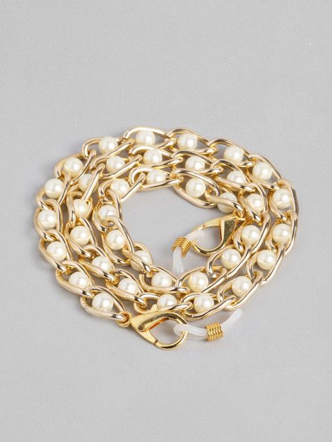 

Elaa Women White Gold-Plated Pearls Hooped Mask Chain