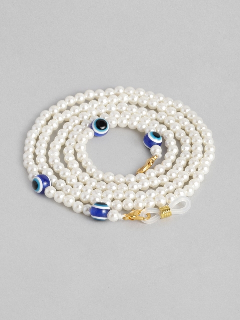 

Elaa Women White Petite Pearls & Evil Eye Mask Chain