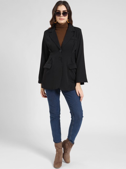 

iki chic Women Black Solid Trench Coat