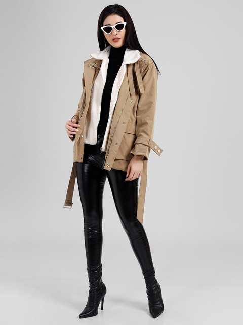 

iki chic Women Khaki Solid Belted OverCoat