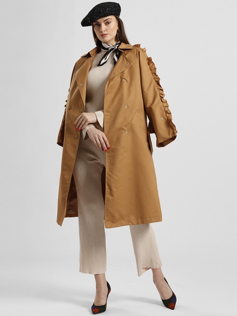 

iki chic Women Khaki Brown Solid Knee Length Trench Coat