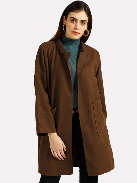 

iki chic Women Brown Solid Knee Length Over Coat