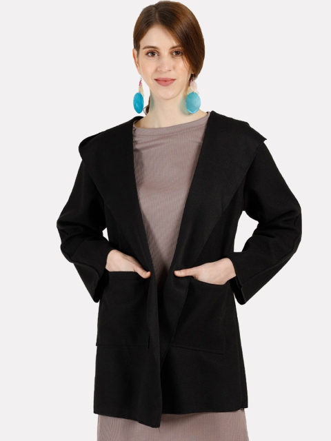 

iki chic Women Black Solid Hooded Over Coat