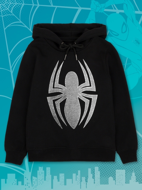 

Kids Ville Boys Black Spiderman Printed Hooded Sweatshirt