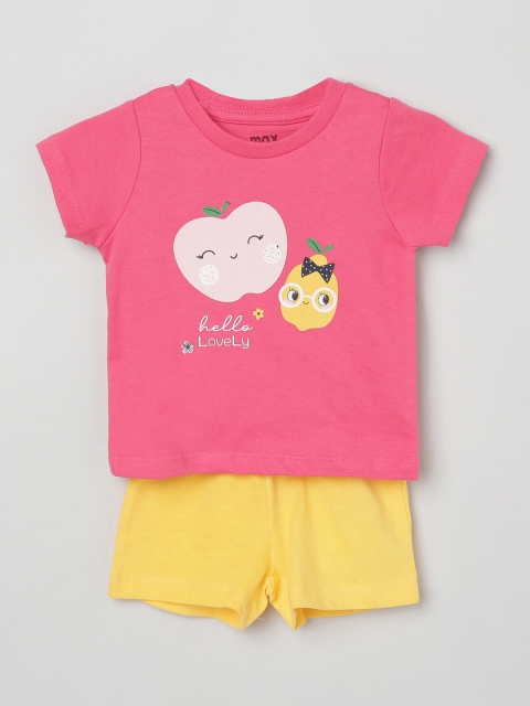 

max Girls Pink & Yellow Printed Night suit