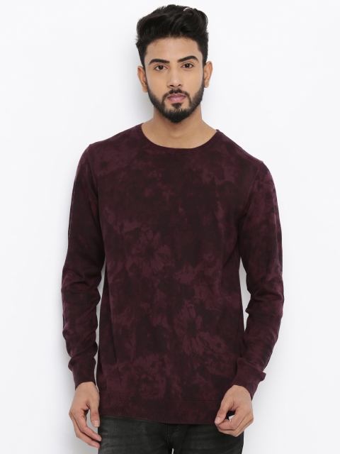 

Jack & Jones Men Magenta Self-Design Sweater