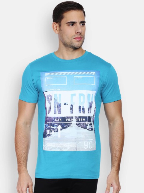 

Jack & Jones Men Blue Printed Round Neck T-Shirt