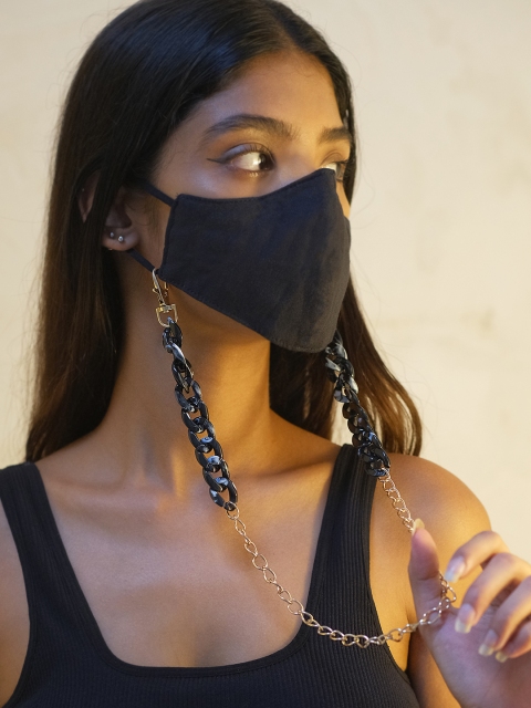 

Ayesha Black & Gold-Toned Chain-Link Marble Black Acrylic Mask Chain or Sunglass Chain