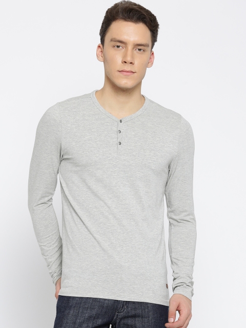 

Jack & Jones Men Grey Melange Solid Henley Neck T-Shirt