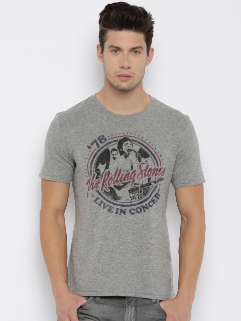 

Jack & Jones Men Grey Melange Printed T-shirt