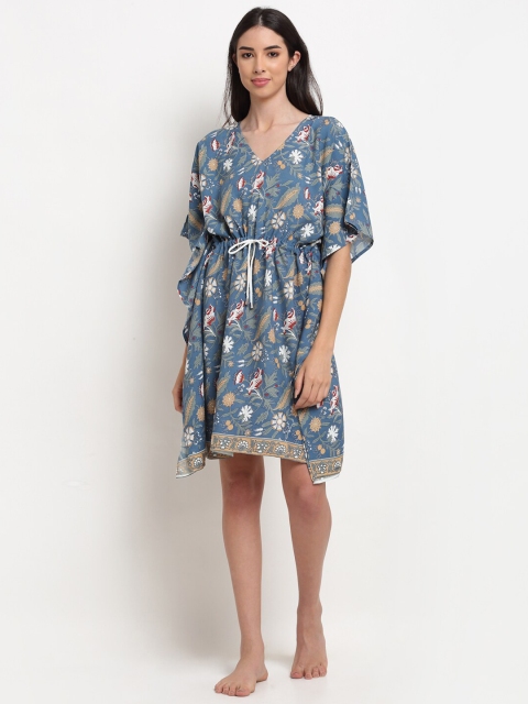 

EROTISSCH Women Blue Printed Kaftan Nightdress
