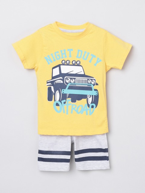 

max Boys Yellow & Grey Melange Printed Night suit