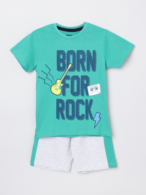 

max Boys White & Blue Printed Night suit
