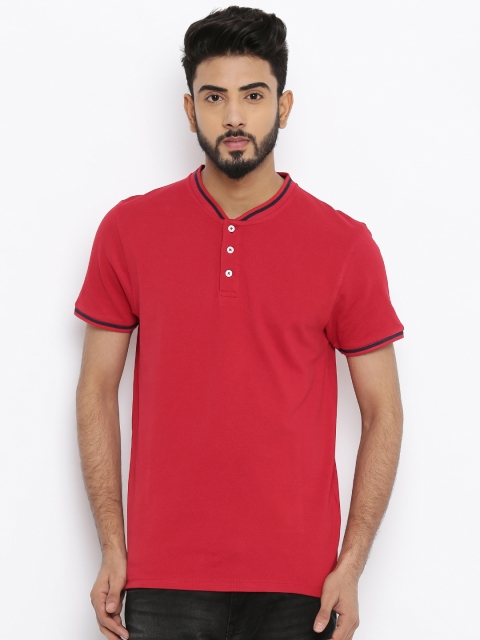 

Jack & Jones Men Red Solid Henley T-Shirt