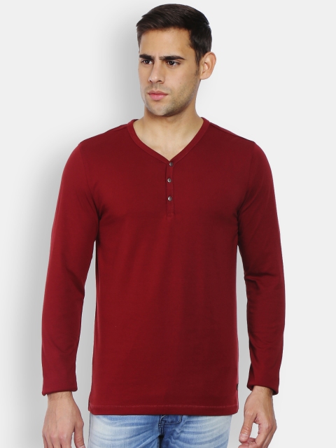 

Jack & Jones Men Maroon Henley T-Shirt
