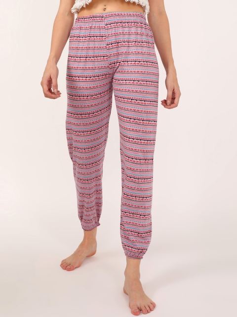 

V2 Value & Variety Women Pink & Blue Printed Cotton Lounge Pants
