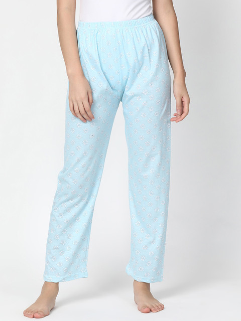 

V2 Value & Variety Women Blue & White Floral Printed Cotton Lounge Pants, Turquoise blue