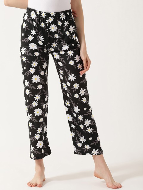 

V2 Value & Variety Women Black & White Floral Printed Cotton Lounge Pants