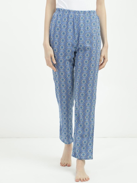 

V2 Value & Variety Women Blue & White Printed Cotton Lounge Pants