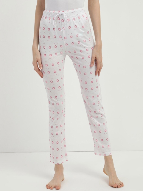 

V2 Value & Variety Women White & Pink Printed Cotton Lounge Pants