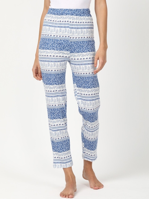 

V2 Value & Variety Women Blue & White Printed Cotton Lounge Pants
