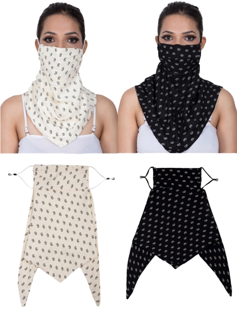 

CENWELL Women Pack Of 2 Printed 6-Ply Reusable Outdoor Cloth Scarf Masks, Beige