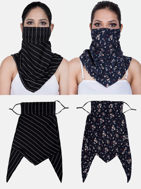 

CENWELL Women Pack Of 2 Printed 6-Ply Reusable Outdoor Cloth Scarf Masks, Black