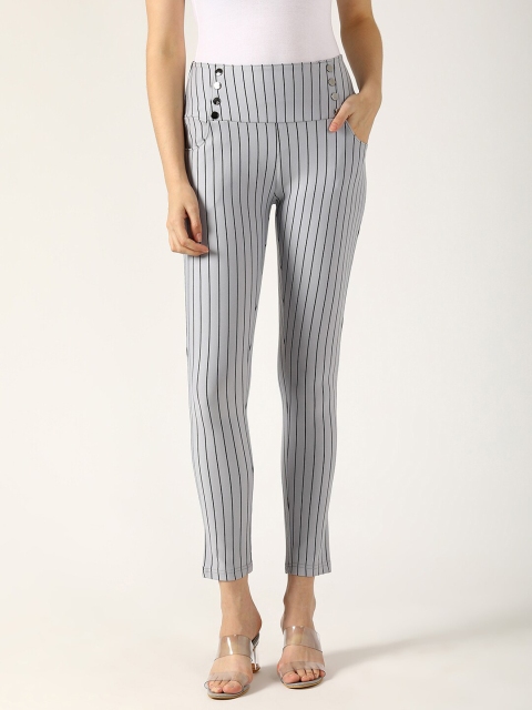 

V2 Value & Variety Women Grey & Black Striped Slim-Fit Treggings