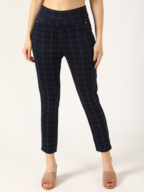 

V2 Value & Variety Women Navy Blue & White Checked Slim-Fit Jeggings