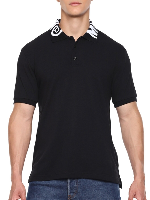 

MOSCHINO COUTURE Men Black Polo Collar T-shirt