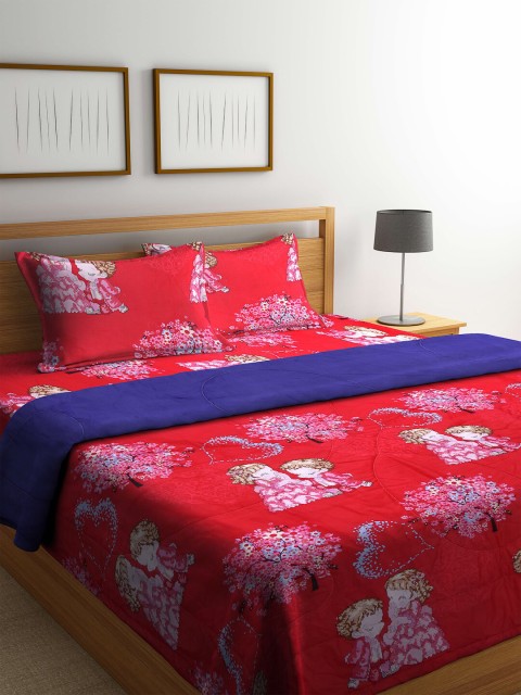 

Arrabi Red & Blue Floral Printed Double Queen Bedding Set