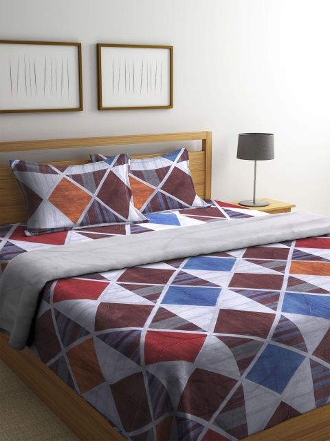 

Arrabi Grey & Blue Geometric Printed Superfine Double Bedding Set, Multi