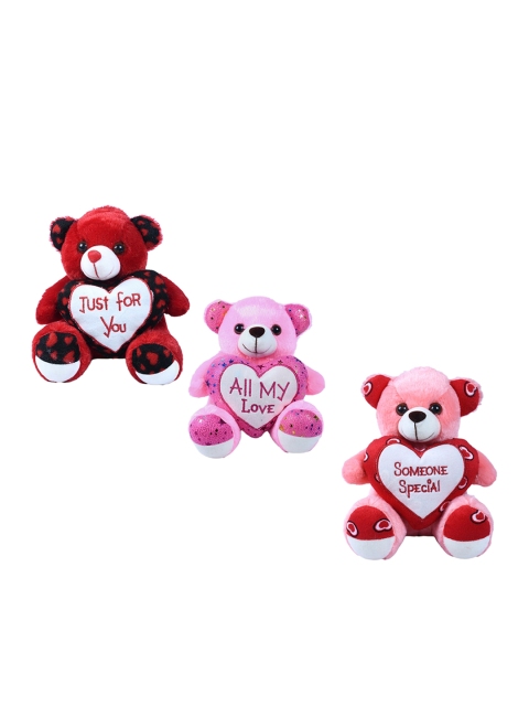 

DukieKooky Kids Pack Of 3 Pink & Red Lovable Huggable Sitting Teddy Bear Soft Toys
