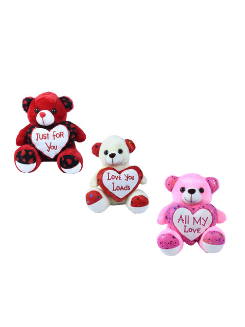 

DukieKooky Kids Pack Of 3 Teddy Bear With Heart Soft Toy, Red
