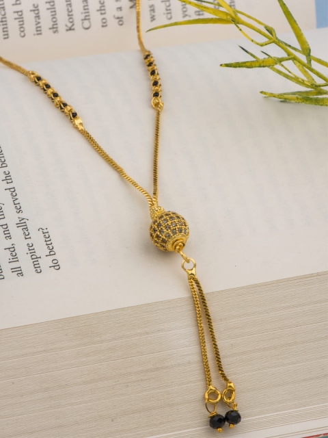 

Alankruthi Women Gold-Plated Black CZ Studded Handcrafted Ball Pendant With Chain