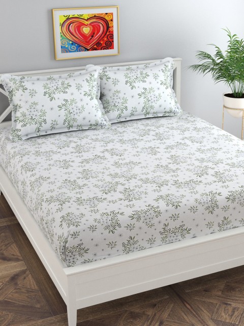 

Florida White & Green Floral 180 TC King Bedsheet with 2 Pillow Covers