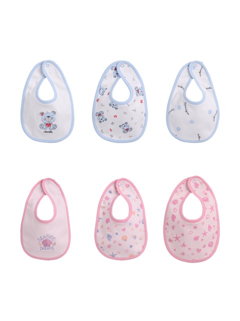 

BABY GO Kids Pack Of 6 Pink & Blue Printed Pure Cotton Bibs