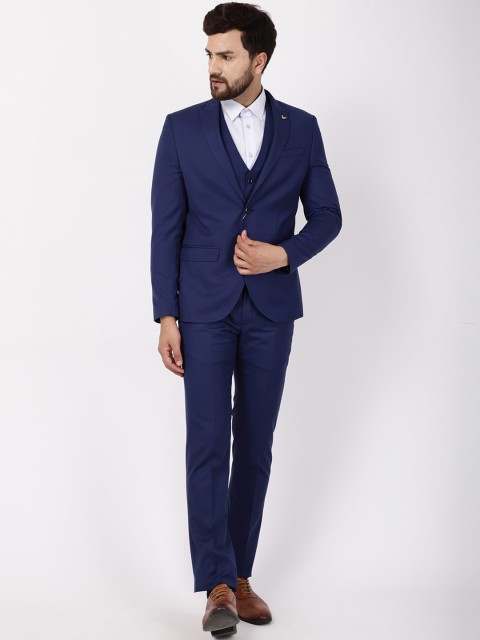 

Blackberrys Men Blue Self-Design Single-Breasted Slim-Fit Three-Piece Suit