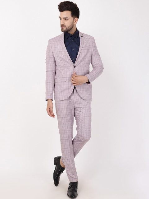

Blackberrys Men Burgundy Checked Single-Breasted Super Slim-Fit 2-Piece Formal Suit